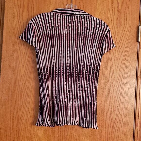 Dressbarn Silky Pleated Purple White Black Top Sz L - Picture 4 of 7